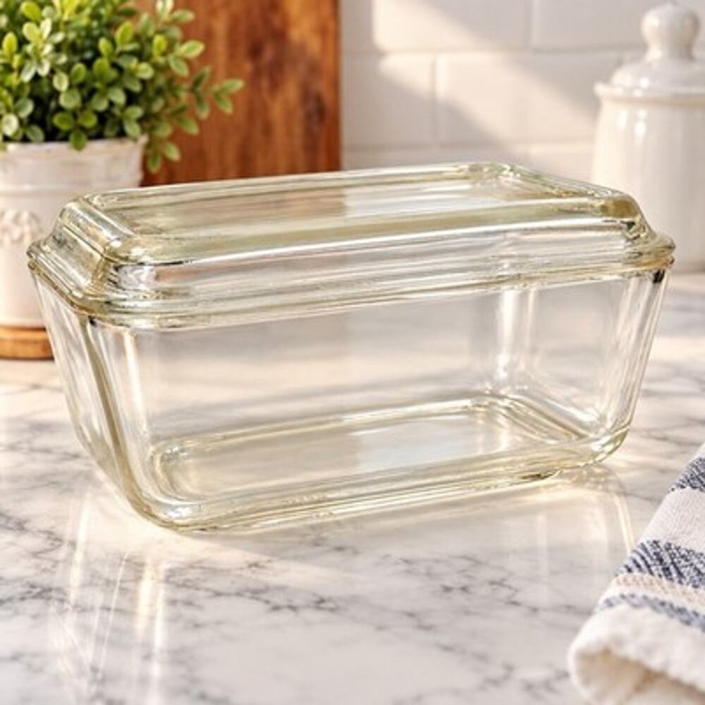 Vintage Pyrex 502-B Clear Glass Refrigerator Dish With Ribbed Lid